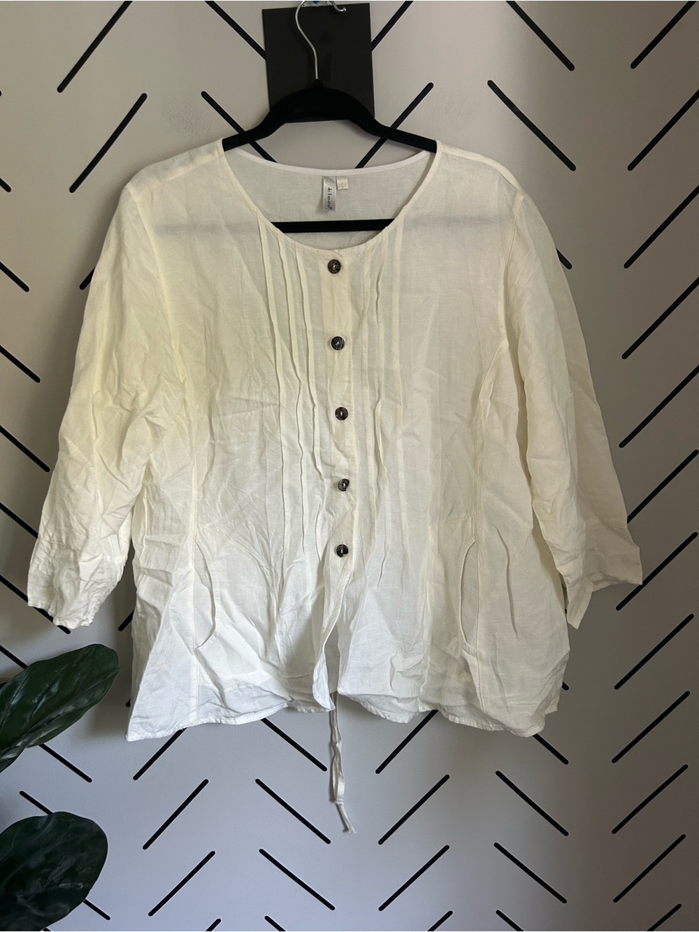 Kleen Women's Top Long Sleeve 100% Linen Tie Waist Blouse
